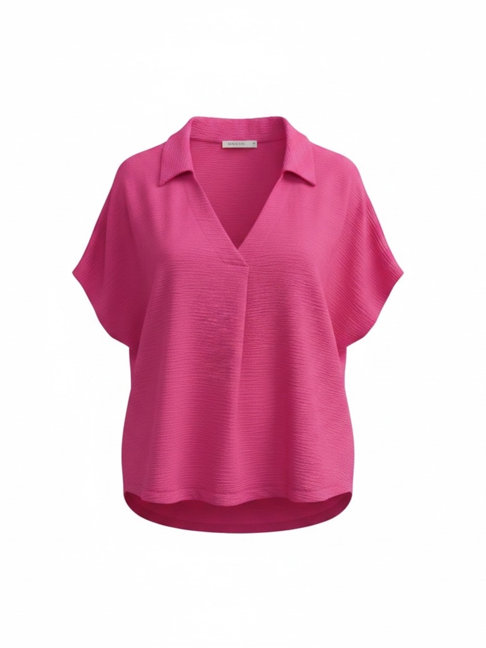Zenana Outfitters V-Neck Collared Tunic in Bright Pink
